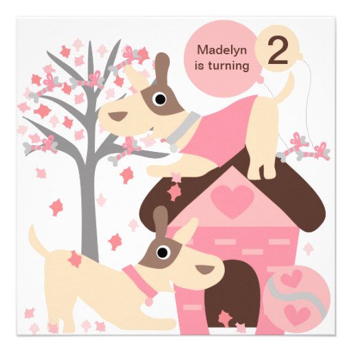 Pink Puppy Dog Custom Birthday Invitations