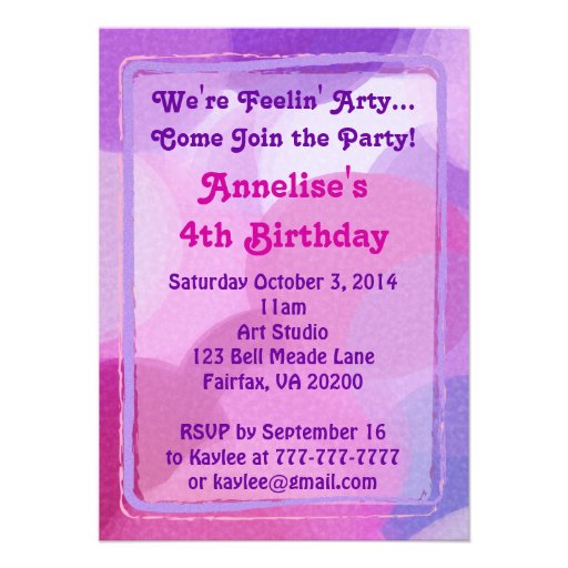 Pink Purple Art Party Paint Dots Invitation