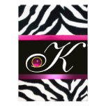PINK,PURPLE BLACK WHITE ZEBRA FUR MONOGRAM fuchsia Personalized Invitation