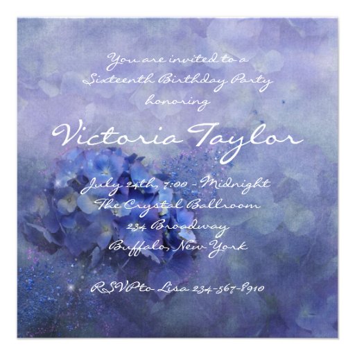 Pink Purple Blue Hydrangea Photo Sweet 16 Party Invitations