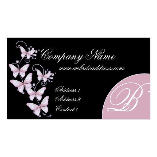 Pink/Purple Butterflies Monogram Business Card (front side)