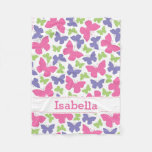 Pink Purple Butterflies Personalized Girl's Fleece Blanket