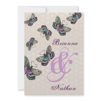 Pink Purple Butterflies Wedding Invitation by JaclinArt