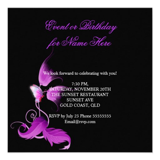 Pink Purple Butterfly Sweet 16 Sixteen Party Personalized Announcement