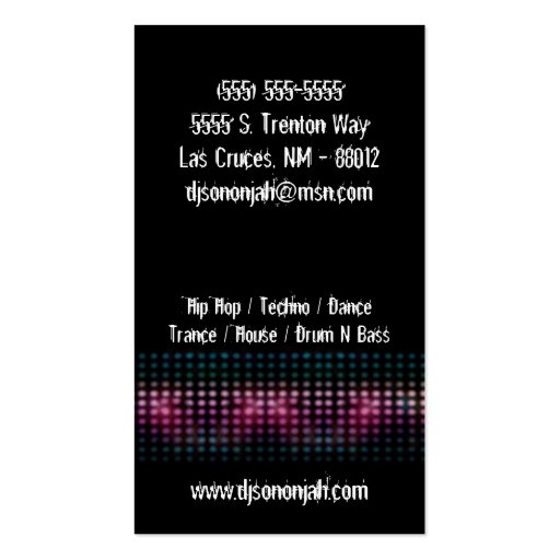 Pink Purple DJ Dance Party Business Card (back side)