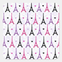 Pink & Purple Eiffel Tower pattern Square Sticker