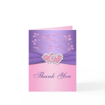 Pink, Purple Floral Joined Hearts Thank You Card