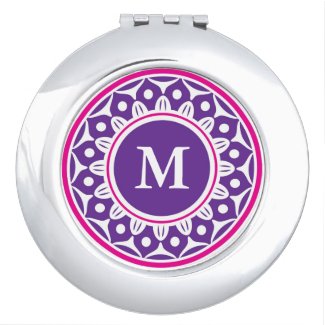 Pink Purple Floral Pattern Monogrammed Mirrors For Makeup