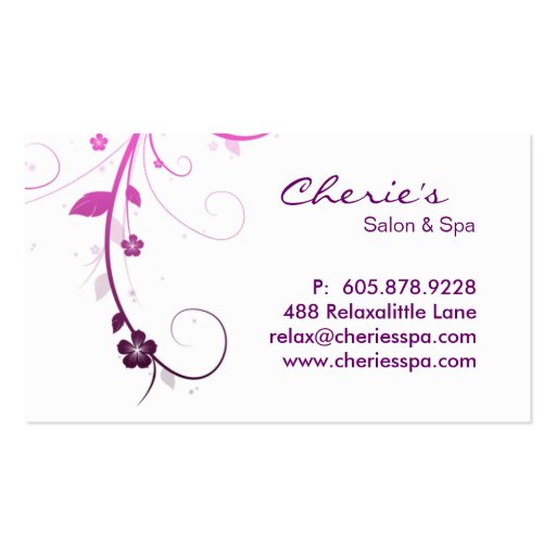 Pink purple Floral Swirls business card (back side)