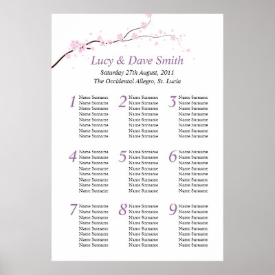 Pink Purple Flower Wedding Table Seating Plan Posters by honey moon