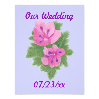 Pink Purple Geraniums Flowers Wedding Invitations 4.25" X 5.5" Invitation Card