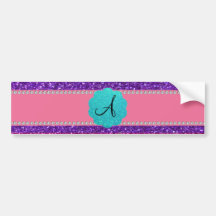 Pink purple glitter monogram diamonds bumper sticker