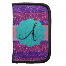 Pink purple glitter monogram diamonds folio planner
