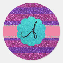 Pink purple glitter monogram diamonds stickers