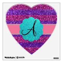 Pink purple glitter monogram diamonds wall decal