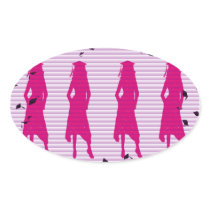 Pink & Purple Grad Silhouettes Oval Sticker
