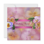 Pink Purple Pansy Womans Birthday Party Custom Announcements
