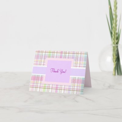 This pinkpurplegreen and gold plaid striped thank you card is perfect for 