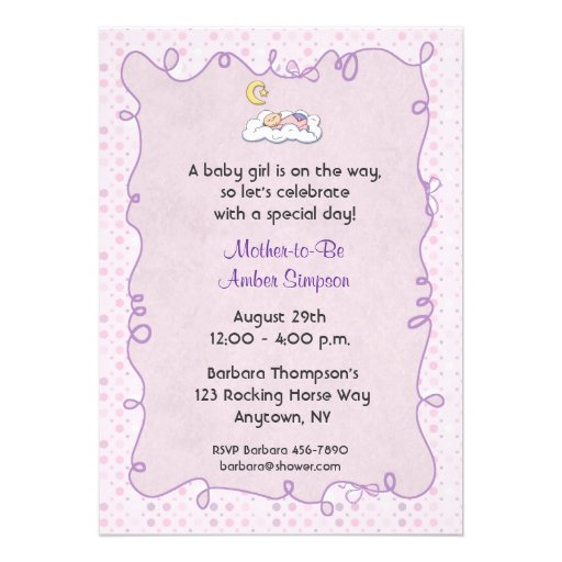 Pink Purple Polka Dots Baby Shower Invitation