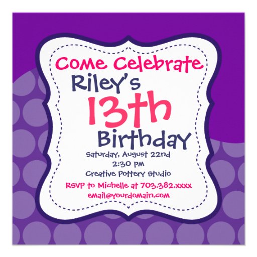 Pink Purple Polka Dots Birthday Party Invitations