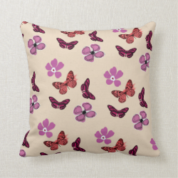 Pink Purple Red Butterflies Flowers Pillow Cushion