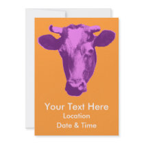 Pink & Purple Retro Cow Graphic Custom Invite