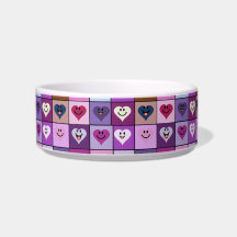 Pink & Purple Smiley Heart Squares Pet Food Bowl