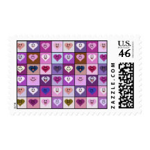 Pink & Purple Smiley Heart Squares Postage