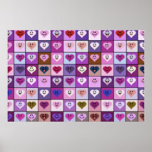 Pink & Purple Smiley Heart Squares Print