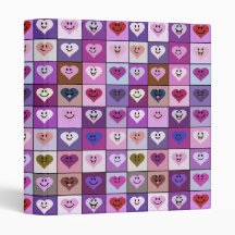 Pink & Purple Smiley Heart Squares Vinyl Binders