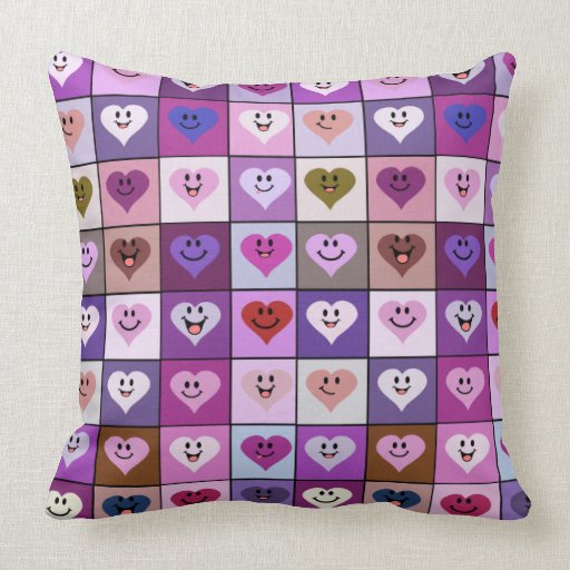 Pink  & Purple Smiley Heart tiles Pillow
