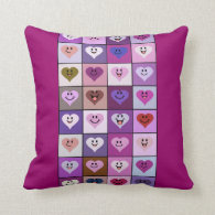 Pink  & Purple Smiley Heart tiles Throw Pillow