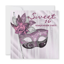 Pink Purple Sweet 16 Masquerade Party Custom Invitations