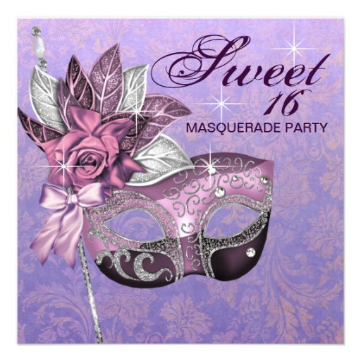 Pink Purple Sweet 16 Masquerade Party Personalized Invites