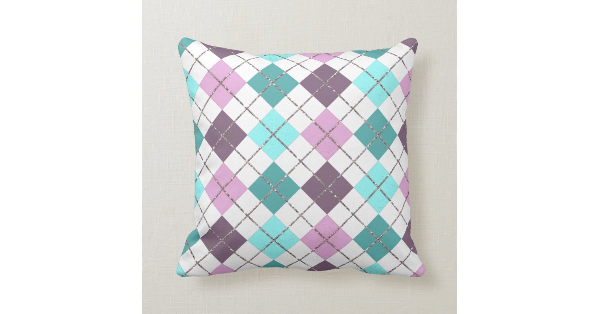 Pink Purple Teal Turquoise Chic Plaid Pattern Throw Pillow Zazzle
