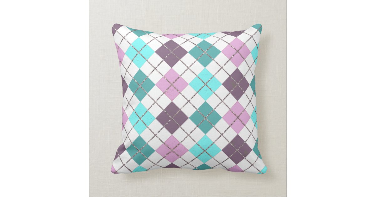 Pink Purple Teal Turquoise Chic Plaid Pattern Throw Pillow Zazzle