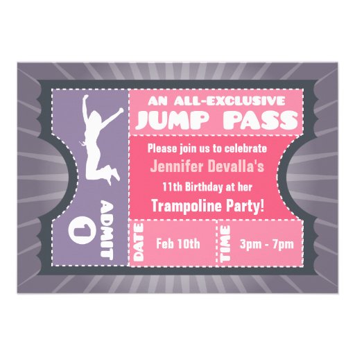 Pink & Purple Trampoline Jump Pass Invitation
