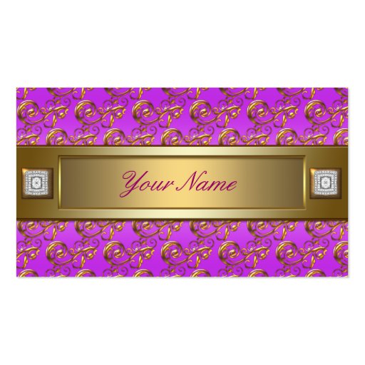 Pink Purple Violet Gold Swirls Elegant Business Card (front side)