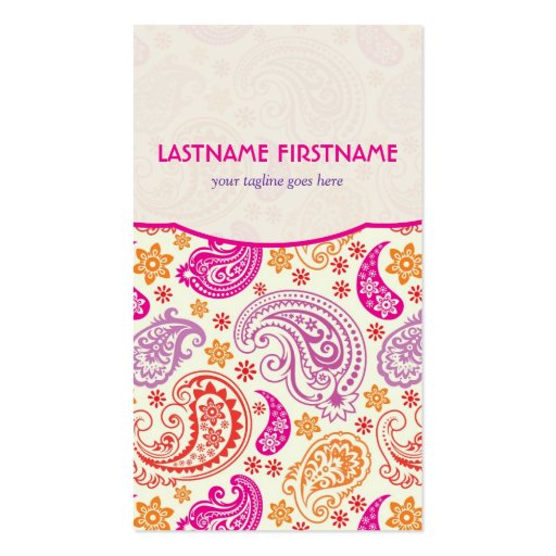 Pink Purple & Yellow Paisley Ham Pattern Design Business Card Template