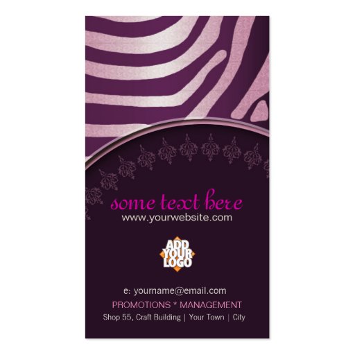 Pink Purple Zebra Style w/ Logo Business Cards (back side)