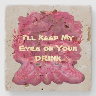 Pink Purplish Squid Travertine Stone Coaster