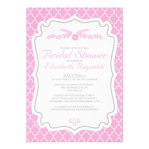 Pink Quatrefoil Bridal Shower Invitations