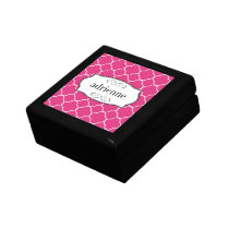 Pink quatrefoil clover leaf pattern personalized gift boxes
