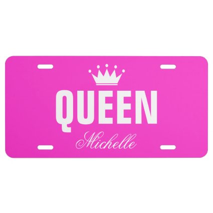 Pink queen license plate with personalized name