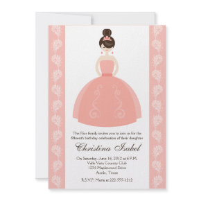 Pink Quince Dress Brunette Quinceanera Invitations invitation