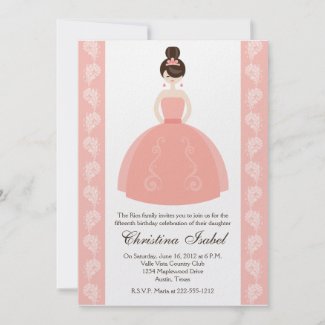 Pink Quince Dress Brunette Quinceanera Invitations invitation
