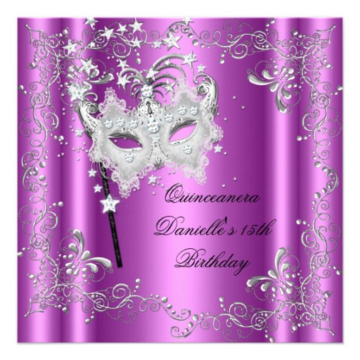 Pink Quinceanera 15th Birthday Party Masquerade Personalized Announcement