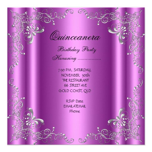 Pink Quinceanera 15th Birthday Party Masquerade Personalized Announcement