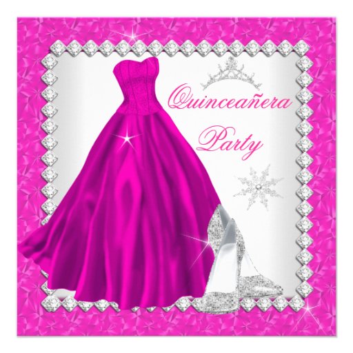 Pink Quinceanera 15th Diamond Birthday Party Invites