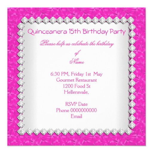 Pink Quinceanera 15th Diamond Birthday Party Invites